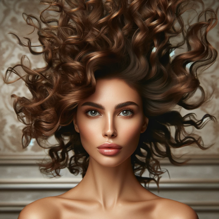 Mujer con cabello rizado y volumen en movimiento