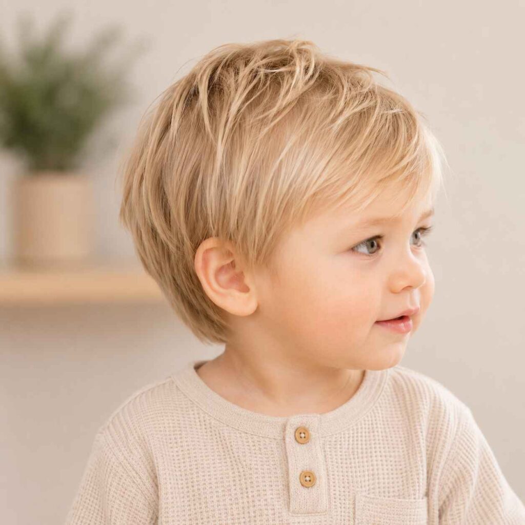 Peinado infantil moderno con capas largas para bebé de 1 año