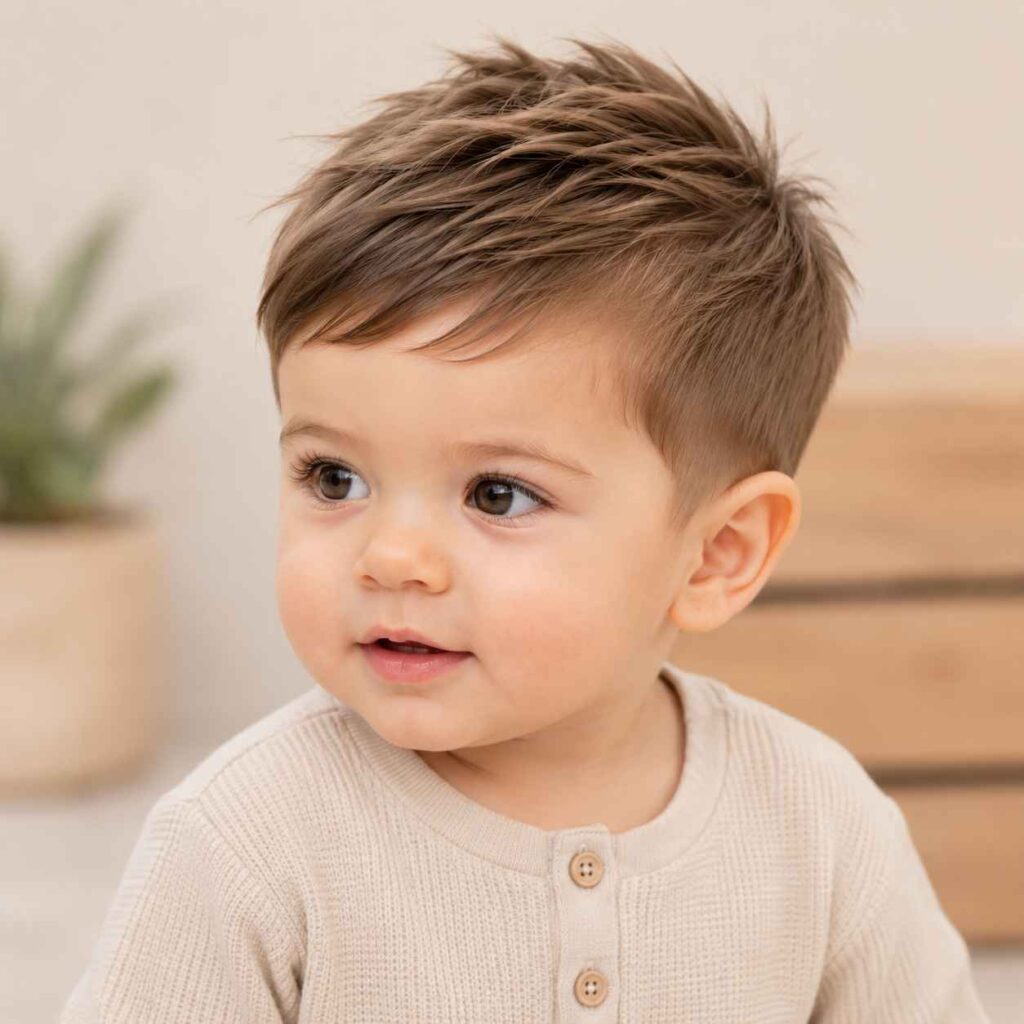 Niño con corte de pelo pixie infantil moderno y fresco