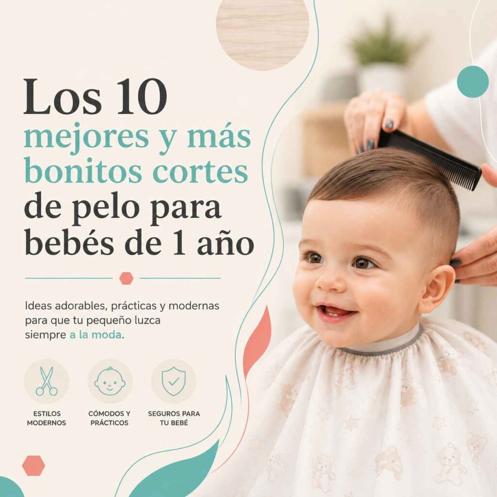 Portada del artículo sobre los mejores y más bonitos cortes de pelo para bebés de 1 año, con niño sonriendo durante un corte de cabello moderno en peluquería infantil CAMPVEL.