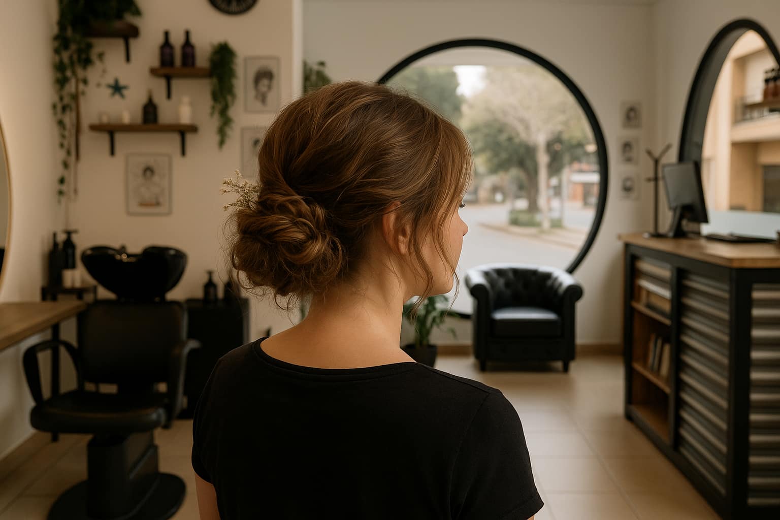 Una imagen de una mujer con un moño bajo despeinado, ideal para madrinas de boda