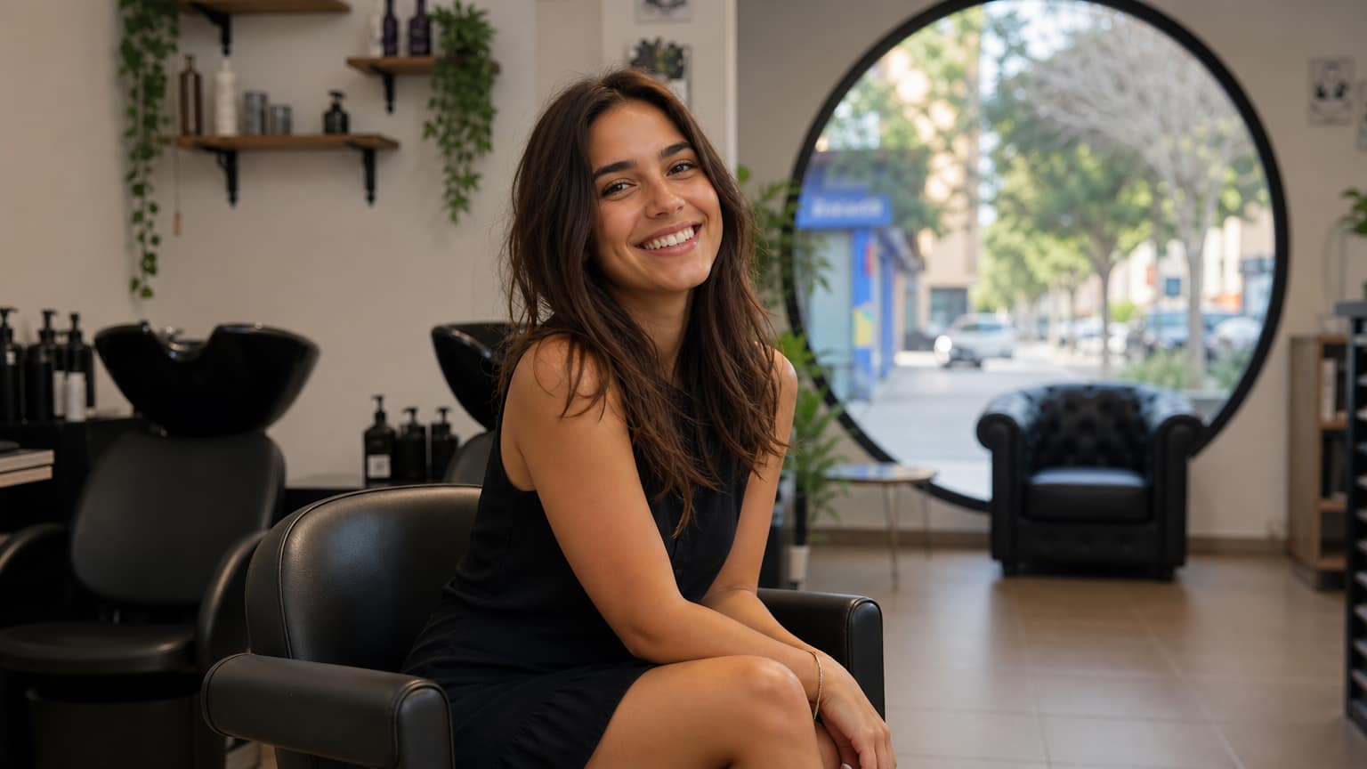 Una chica en el pasto, feliz, sonriendo a la cámara