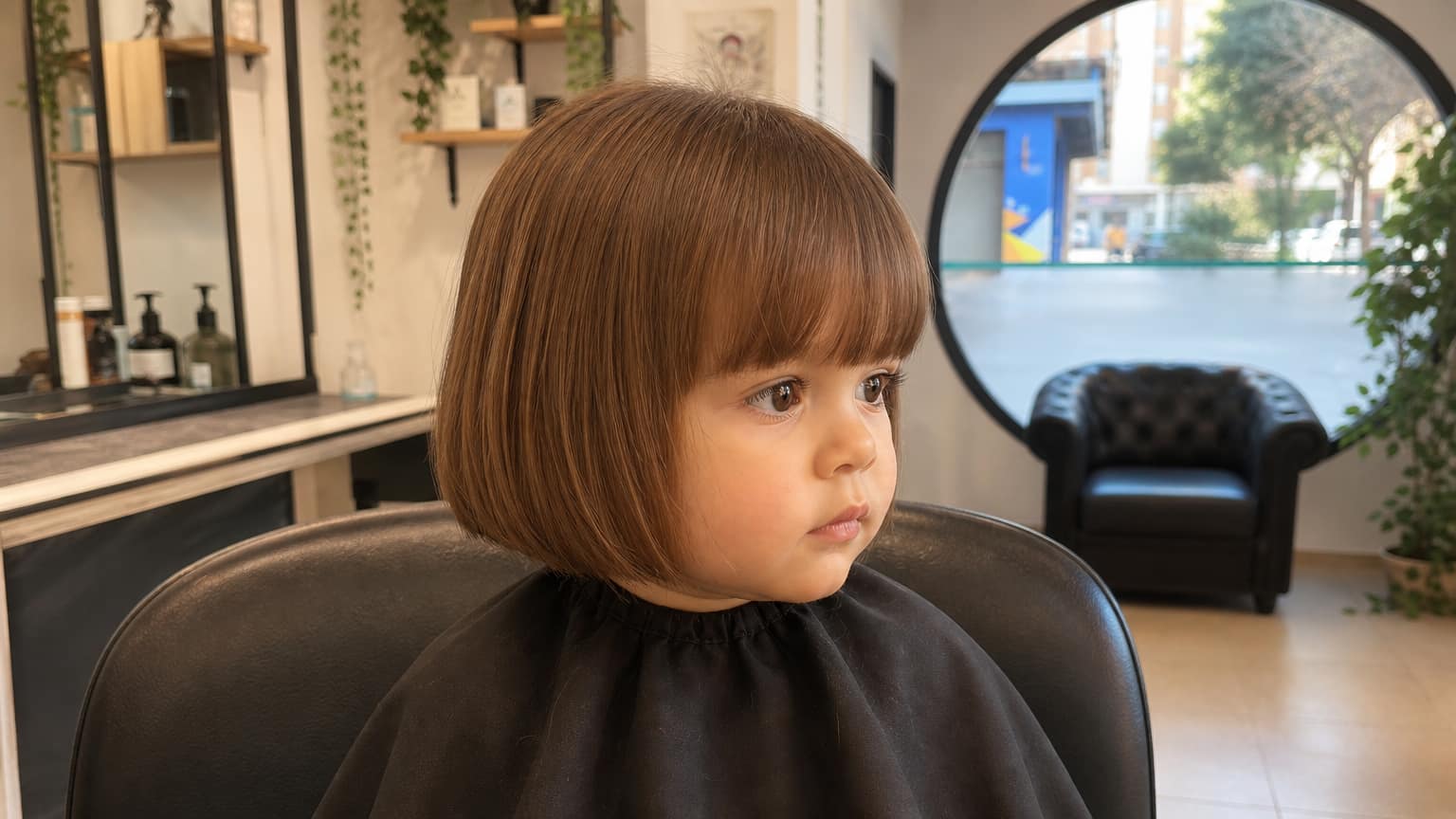 Niño con corte bob y flequillo largo para bebé de 1 año con estilo suave y moderno