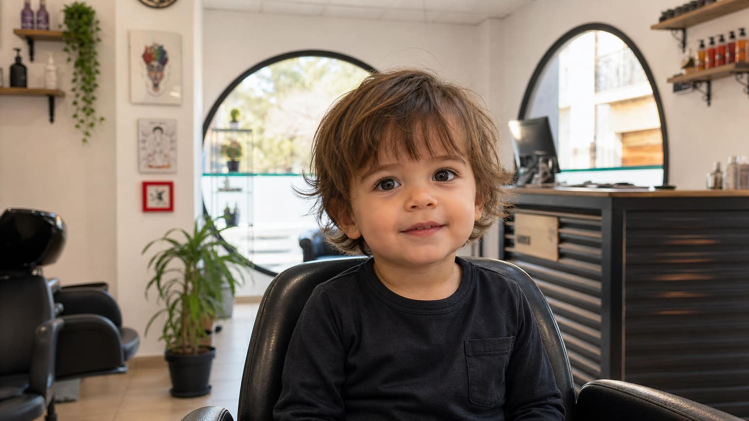 Bebé con corte despeinado moderno y cabello con textura natural
