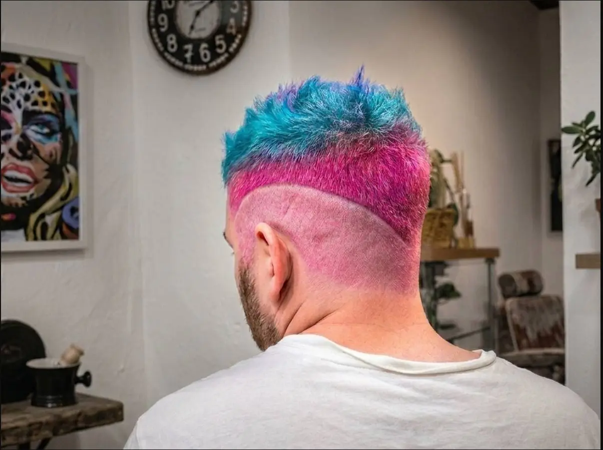 Color fantasía azul y rosa en corte masculino realizado en CAMPVEL